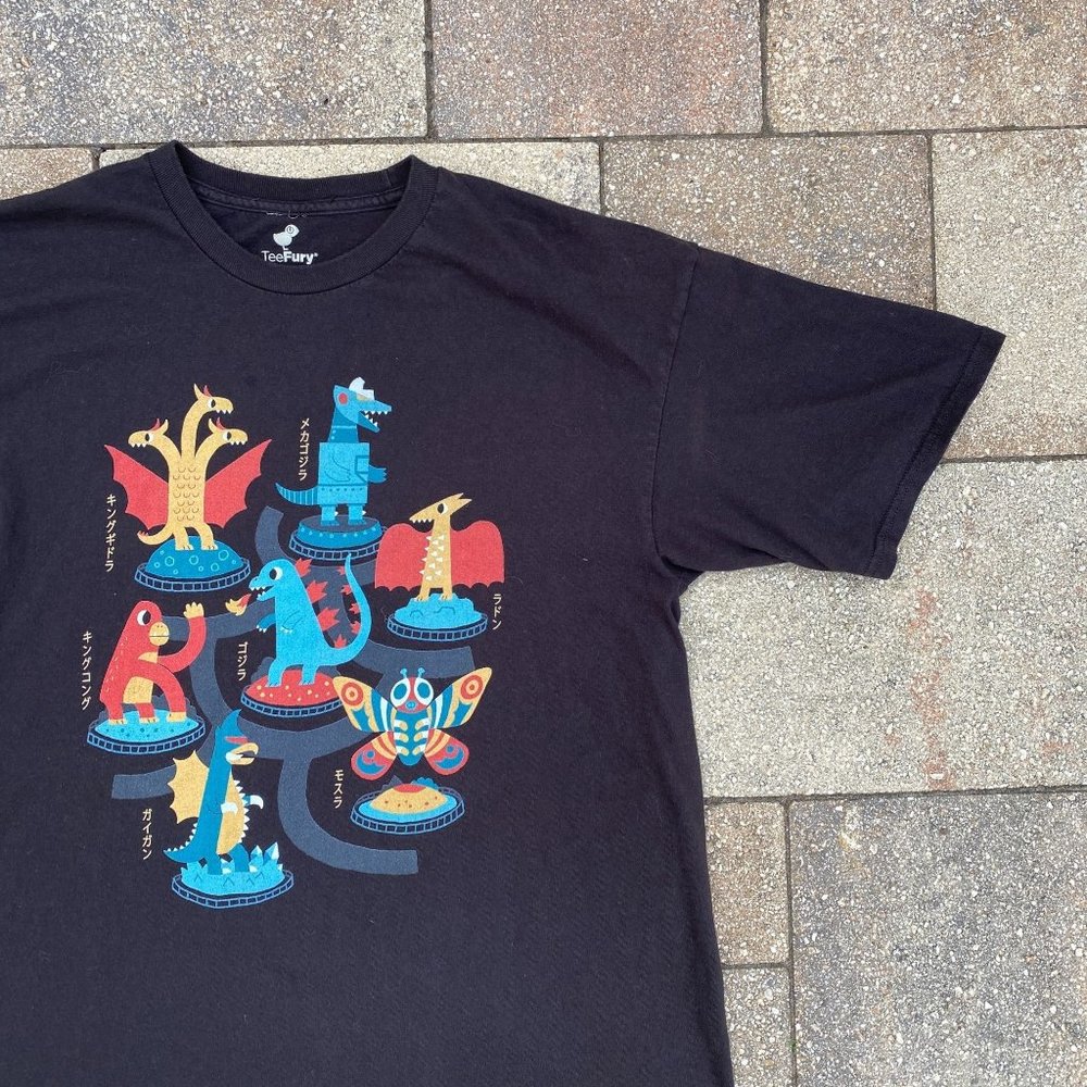 Tee Fury GODZILLA Characters Mothra Japanese Black Cotton T Shirt Size XL READ